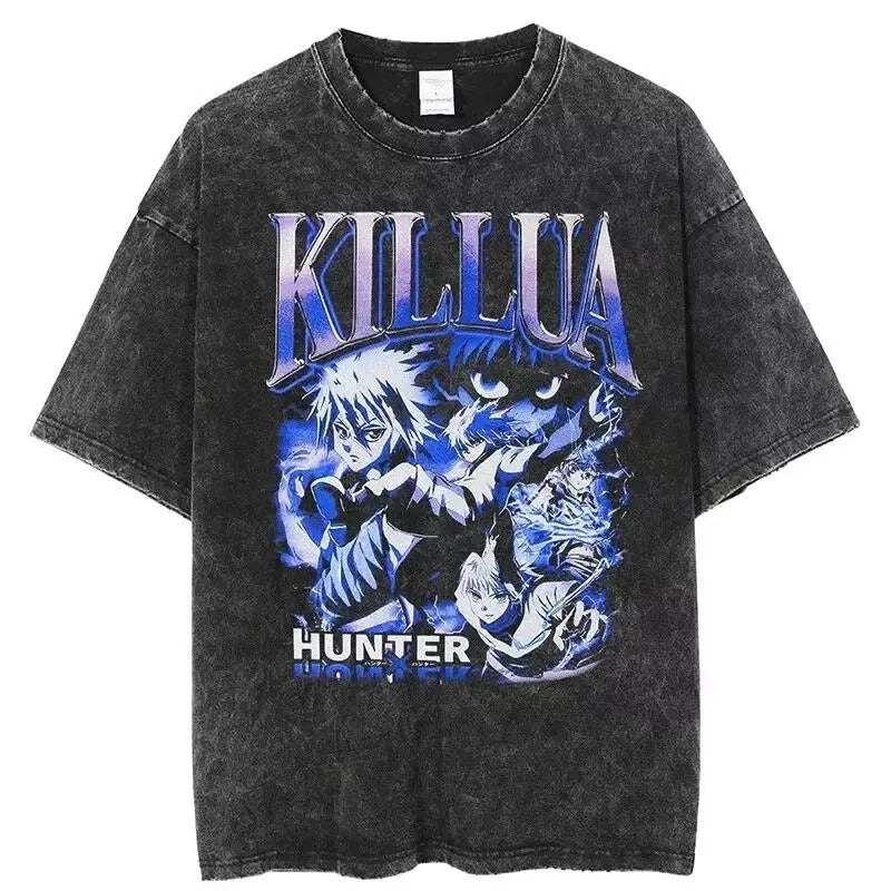 Anime Washed T-Shirt Killua Graphic Vintage Streetwear Unisex Tshirt Casual Cotton Hoodie, Sweatshirt | GrindPrints.com