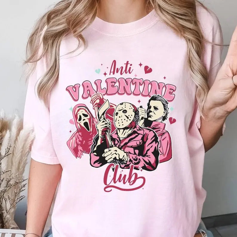 Anti Valentine Club Horror Movie Character Shirt, Single Valentine Anti Valentine Sweatshirt, Michael Myers Jason...