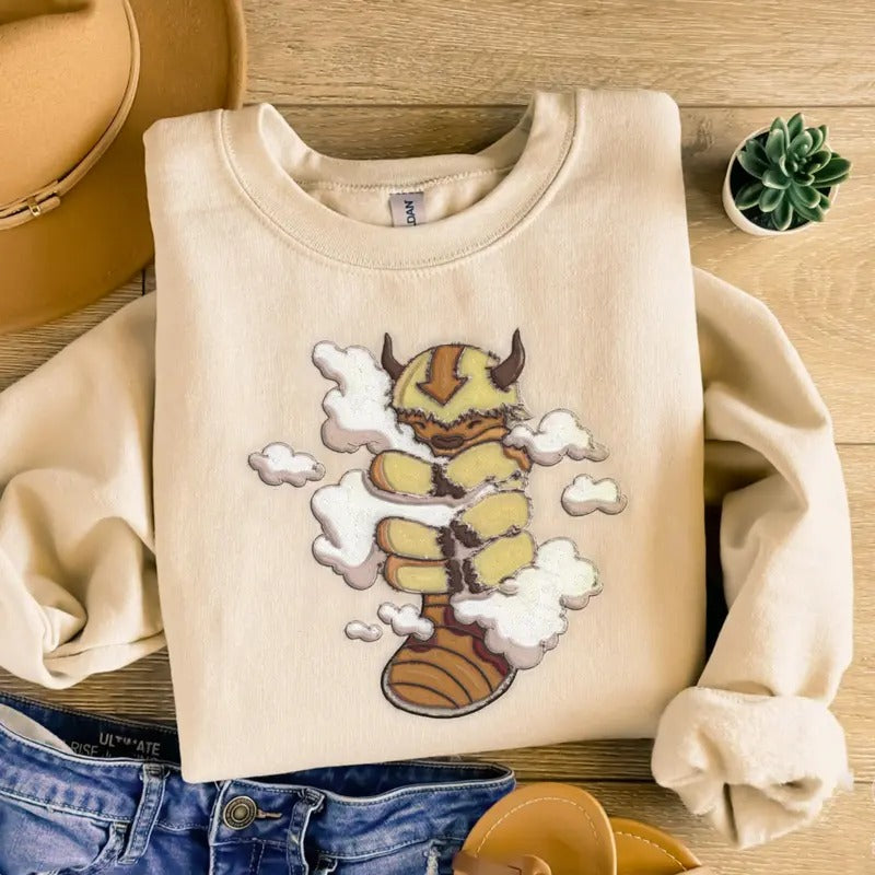 Appa Embroidered Sweatshirt, Embroidered Anime Shirt, Anime Shirt, Embroidered Shirt Hoodie | GrindPrints.com