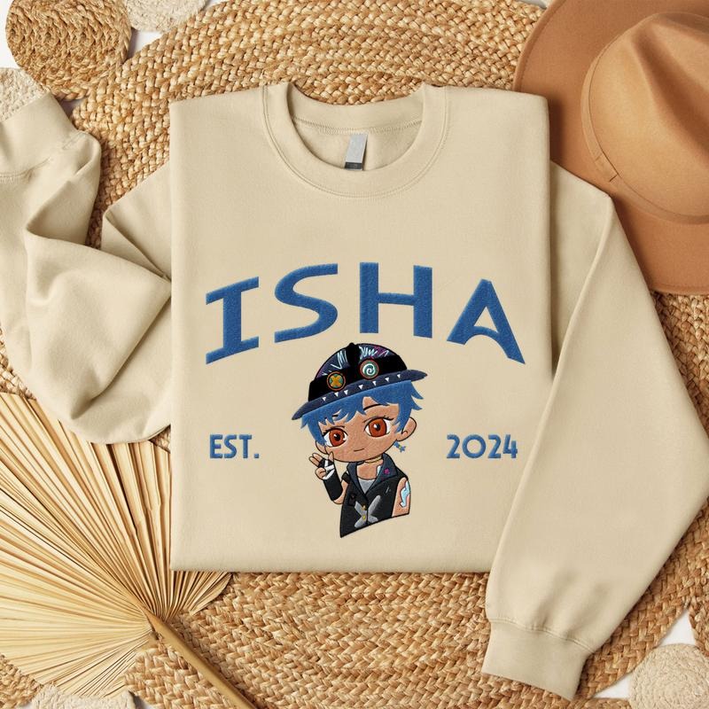 Arcane I.sha Chibi 2024 Embroidered Sweatshirt, Arcane Character Embroidery T-shirt, Lover Character Shirt Hoodie
