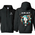 Ariat Hoodie - Unisex Hoodie, Featuring A Wild Bull Skull Design With Intricate Floral Patterns, Perfect For Outdoor...