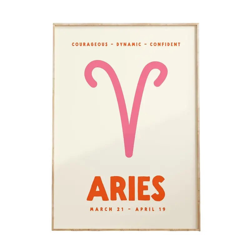 Aries Print, Zodiac Poster, Astrology Decor, Trendy Wall Art, Star Sign Print, Preppy Wall Decor, Pink And Orange Poster...