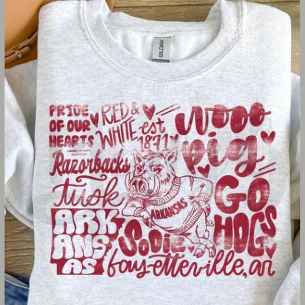 Arkansas Razorbacks Graphic T-shirt, Go Hogs Fan Shirt, University of Arkansas Pride Tee, Razorback Pig T-shirt, Red and...