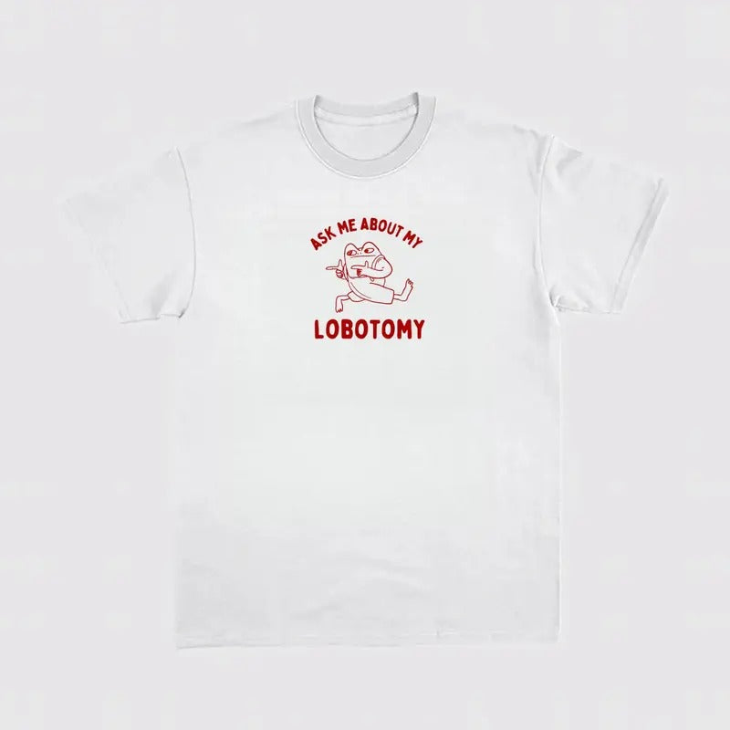 Ask Me About My Lobotomy Unisex Heavy Tee, Meme T Shirt, Meme Tee, Vintage Cartoon Tee, , Unisex T-Shirt, Short Sleeve...