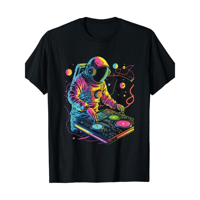 Astronaut DJ, DJing In Space, EDM Cool Graphic T-Shirt Made in USA Hoodie, Sweatshirt | GrindPrints.com