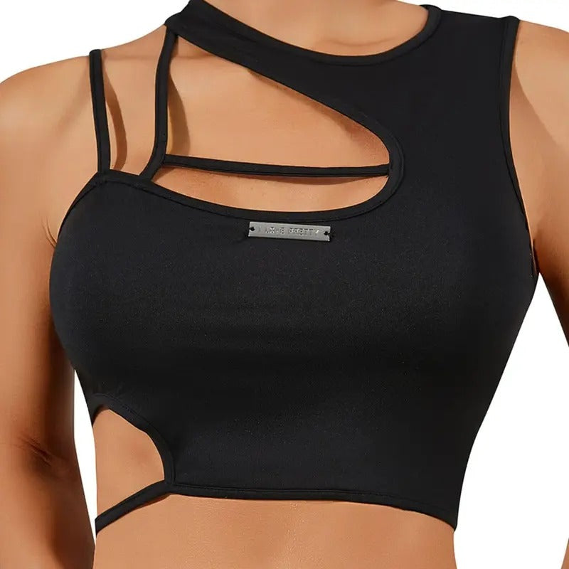 Asymmetrical Neck Sleeveless Cut Out Cami Crop Tank Top T-Shirts, Hoodie, Sweatshirt | GrindPrints.com