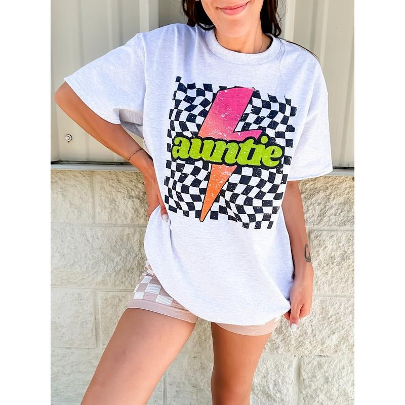 Auntie Neon Checkered Graphic Top T-Shirts, Hoodie, Sweatshirt | GrindPrints.com