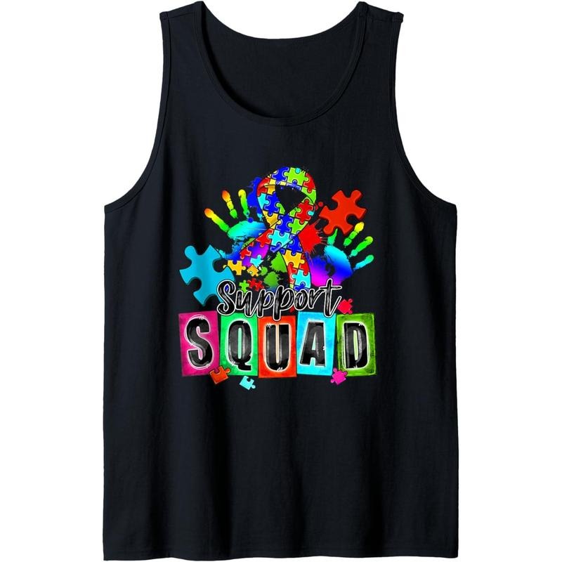 Autism Awareness Month Ribbon Support Squad Womens Kids Tank Top MADE IN USA T-Shirts, Hoodie, Sweatshirt | GrindPrints.com