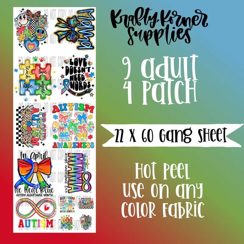 Autism DTF Transfer Gang Sheet, 22 x 60 T-Shirts, Hoodie, Sweatshirt | GrindPrints.com