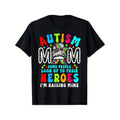 Autism Mom Raising Hero Groovy Messy Bun Autism Awareness T-Shirt Women'S Plus Size T-Shirt Short Sleeve Shirt Crew Neck...