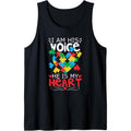 Autism Puzzle Piece Heart I Am His Voice Autism Mom Tank Top MADE USA T-Shirts, Hoodie, Sweatshirt