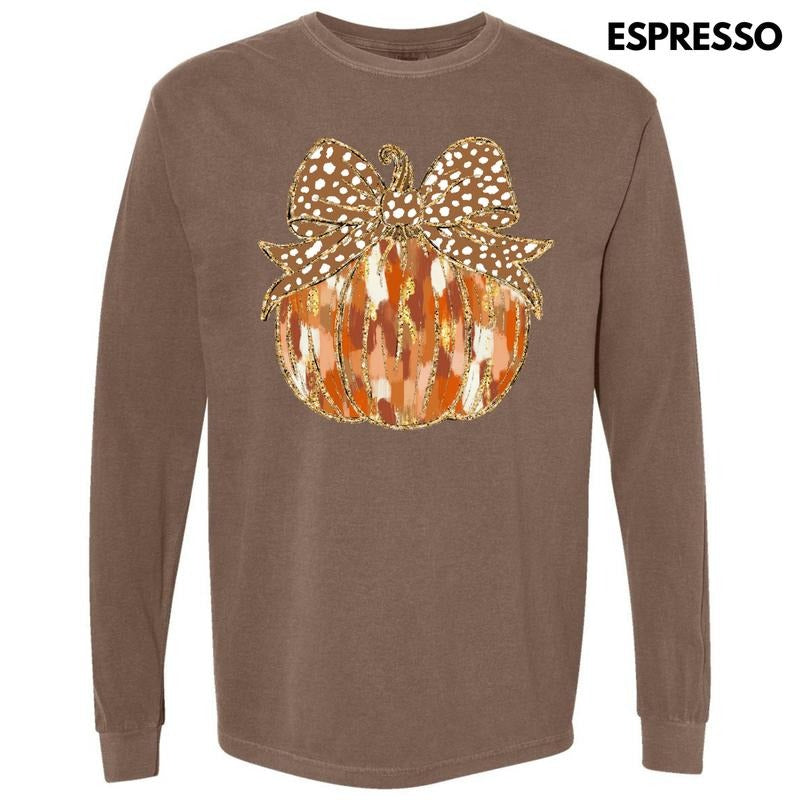 Autumn Brushstroke Pumpkin Long Sleeve Comfort Colors T-Shirt 'NLB' Hoodie, Sweatshirt | GrindPrints.com