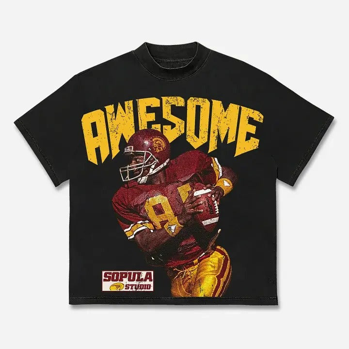 Awesome Rugby Player Graphic Print Cotton T-shirt  Casual Cotton Short Sleeve Crewneck Men T-Shirt Streetwear Menswear...