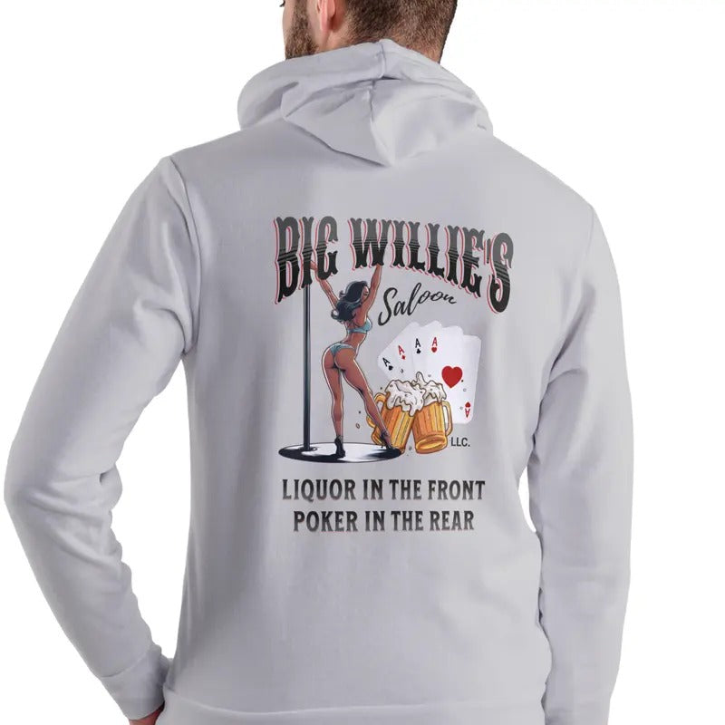 BIG WILLIE'S Unisex Hoodie with Graphic Design Featuring Liquor and Poker, Casual Style for Men T-Shirts, Sweatshirt