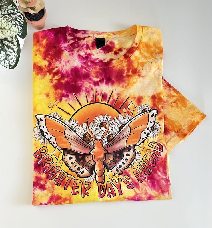 BRIGHTER DAYS AHEAD Hand Dyed Tie Dye T-Shirt Casual Cotton 100% Cotton True to Size Summer Casual Short Sleeve Crew Neck