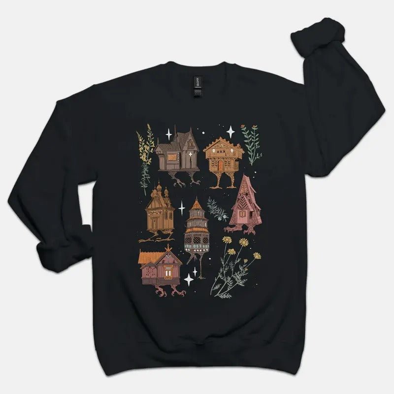 Baba Yaga Houses Crewneck Sweater Pullover T-Shirts, Hoodie, Sweatshirt | GrindPrints.com