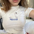 Baby Tee Women Trendy Gift For Her Cute Graphic Baby Tee Swan Shirt Baby Tee Vintage Graphic Baby Tee Coquette Baby Tee...