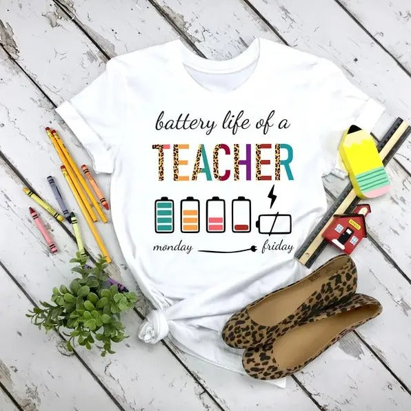 Back To School Battery Life Of A Teacher Shirt, Inspirational Teacher T-Shirt, Teacher Gift, Back To School, Kindergarten...