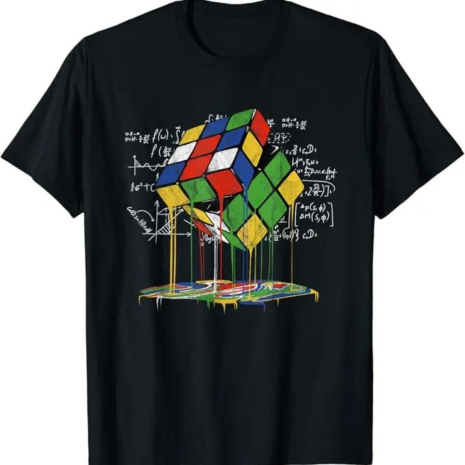 Back To School Shirts, Funny Math Shirts, Melting Cube Speed Cubing Vintage Puzzle Math T-Shirt Cotton Fashion Casual...