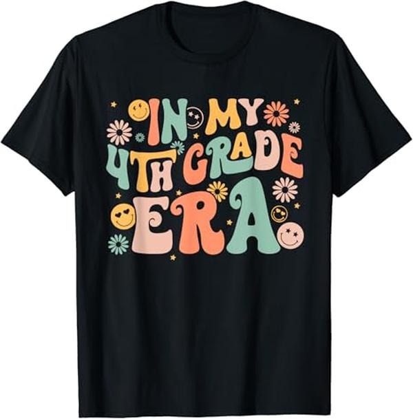 Back To School Shirts, In My Fourth Grade Era Retro 4th Grade Back to School T-Shirt Cotton Fashion Casual Classic...