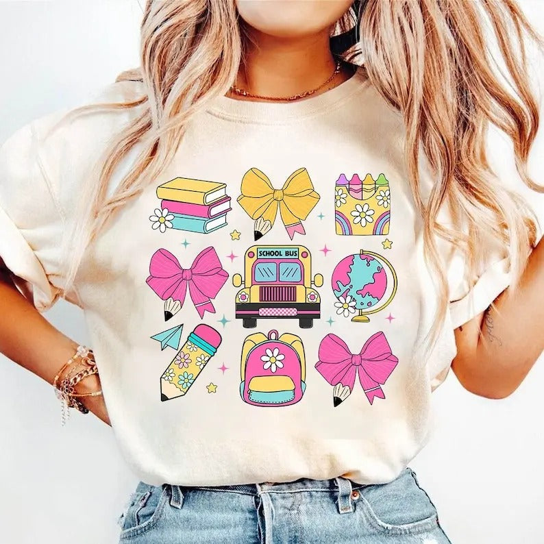 Back to School Shirt, Coquette Bow Shirt, First Day of School, School shirt design, school bus Shirt, books Shirt, girl...