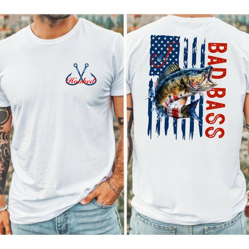 Bad Bass Unisex T-Shirt - American Flag Graphic, Cotton Material, Style Hoodie, Sweatshirt | GrindPrints.com