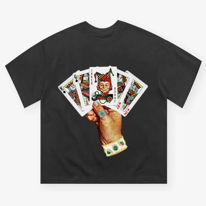 Bad Boy Poker Series Print T-shirt, Vintage Graphic Tee, Y2k Clothing, Unisex Cotton Crewneck T-Shirt
