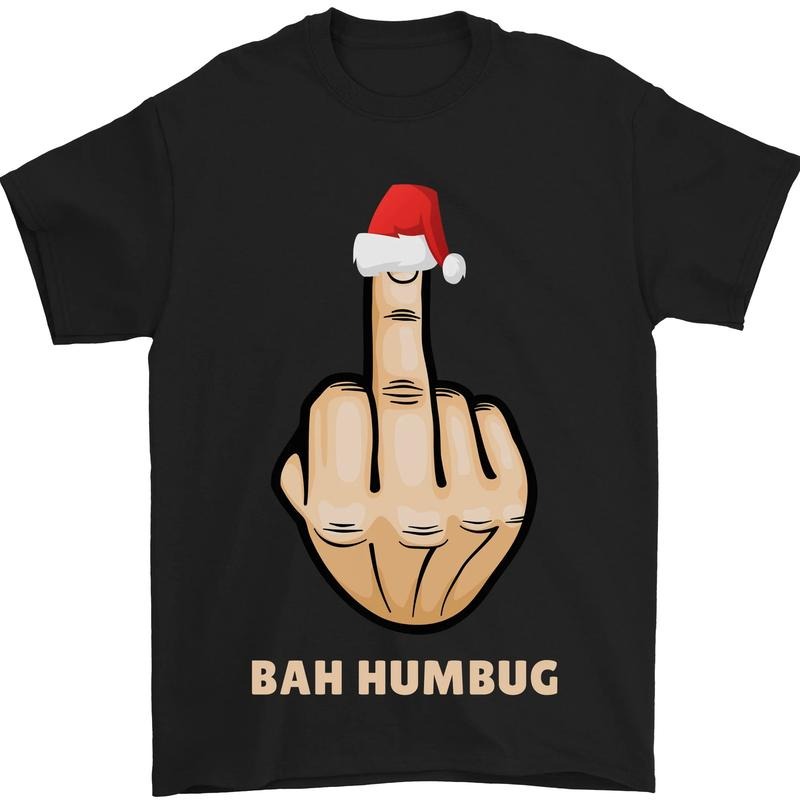 Bah Humbug Finger Flip Funny Christmas Rude Mens T-Shirt  Cotton Made in USA Hoodie, Sweatshirt | GrindPrints.com
