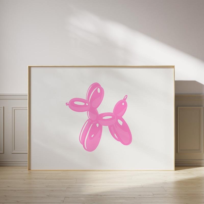 Balloon Dog Wall Art, Pink Trendy, Hot Pink Poster, Preppy Art, Bedroom Decor, Balloon Dog Poster, Poster Prints No...