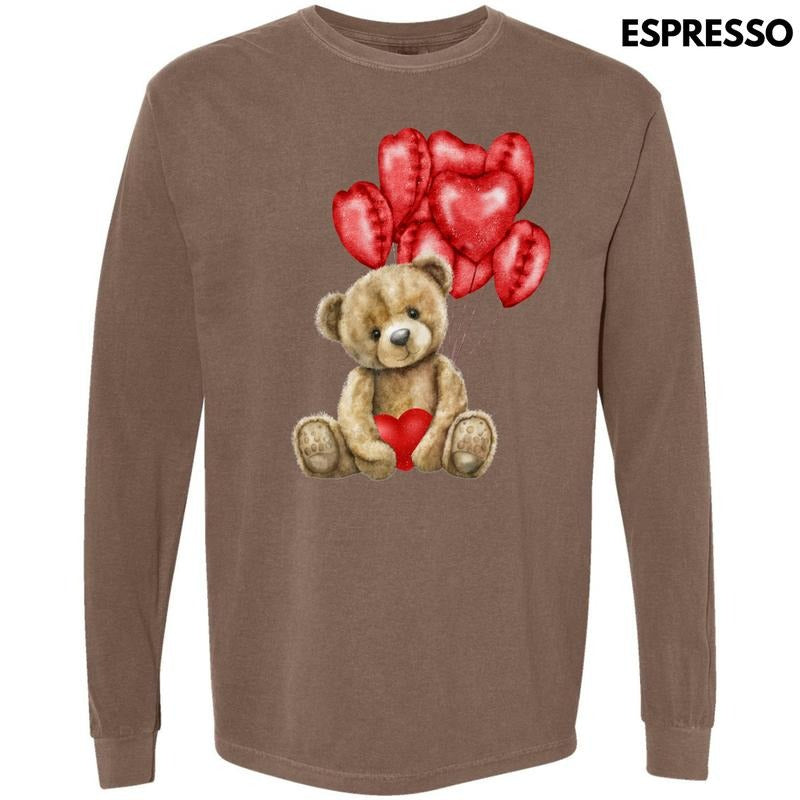 Balloon Valentine Bear Long Sleeve Comfort Colors T-Shirt 'NLB' Hoodie, Sweatshirt | GrindPrints.com