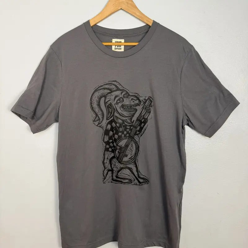 Banjo Goat  Woodblock Hand-Printed T-Shirt Cotton Menswear Top Graphics Hoodie, Sweatshirt | GrindPrints.com