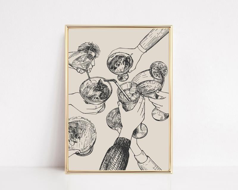Bar Cart Print Decor, Vintage Cheers Print, Bar Cart Art, Trendy Wall Art Print, Gifts For Friends Family Bedroom Wall...
