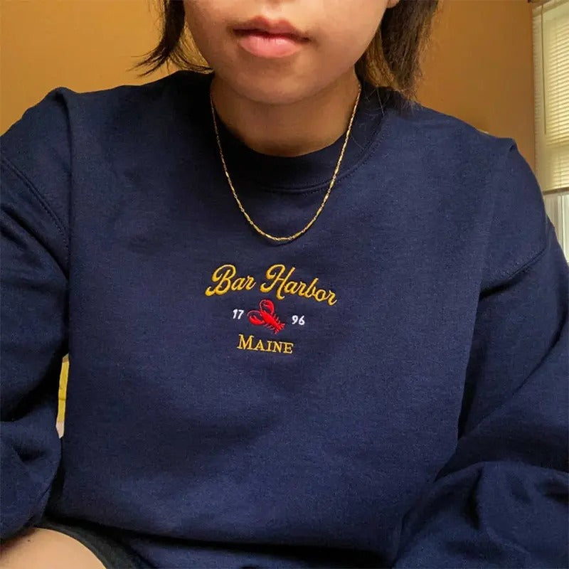 Bar Harbor Maine Embroidered Sweatshirt, Lobster Crewneck T-Shirts, Hoodie | GrindPrints.com