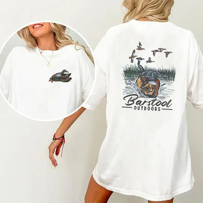 Barstool Outdoors Duck Hunt Shirt, Mallard Hunting Tshirt, Unisex Classic Cotton Tee with 2 Sided Graphic Print in All...