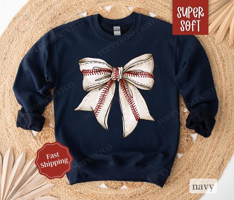 Baseball Bow Sweatshirt, Game Day Baseball Crewneck, Womens Sweatshirt, Fall Sweater T-Shirts, Hoodie | GrindPrints.com