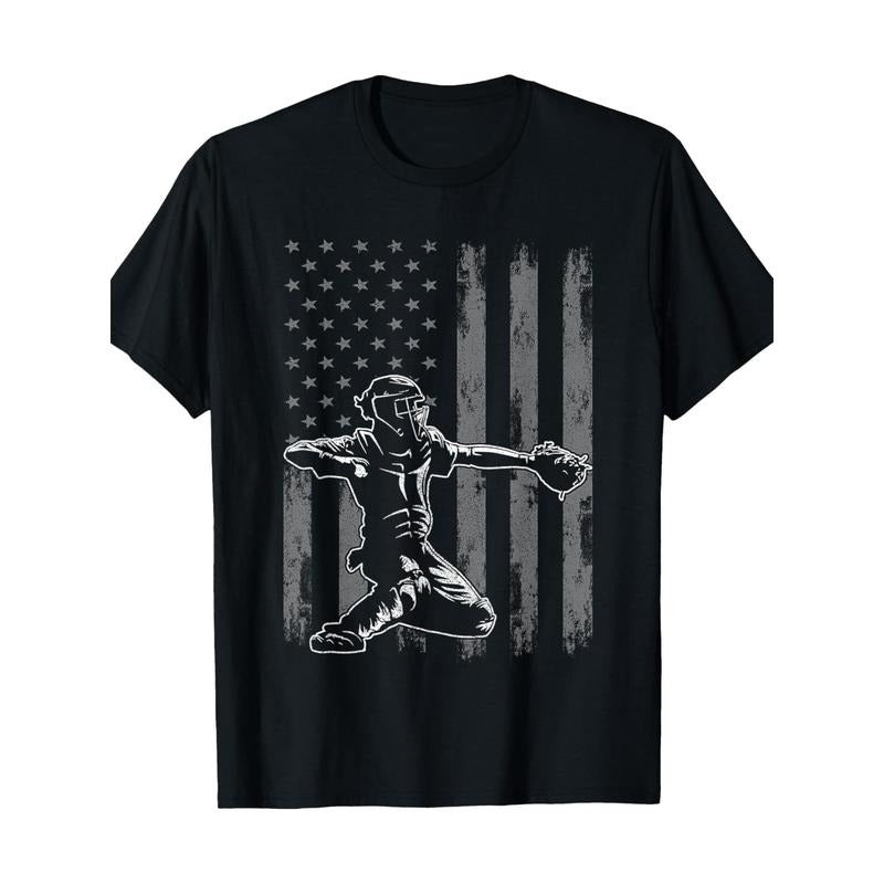 Baseball Catcher Shirt Baseball USA Flag 220g 100% Cotton Made Usa T-Shirts, Hoodie, Sweatshirt
