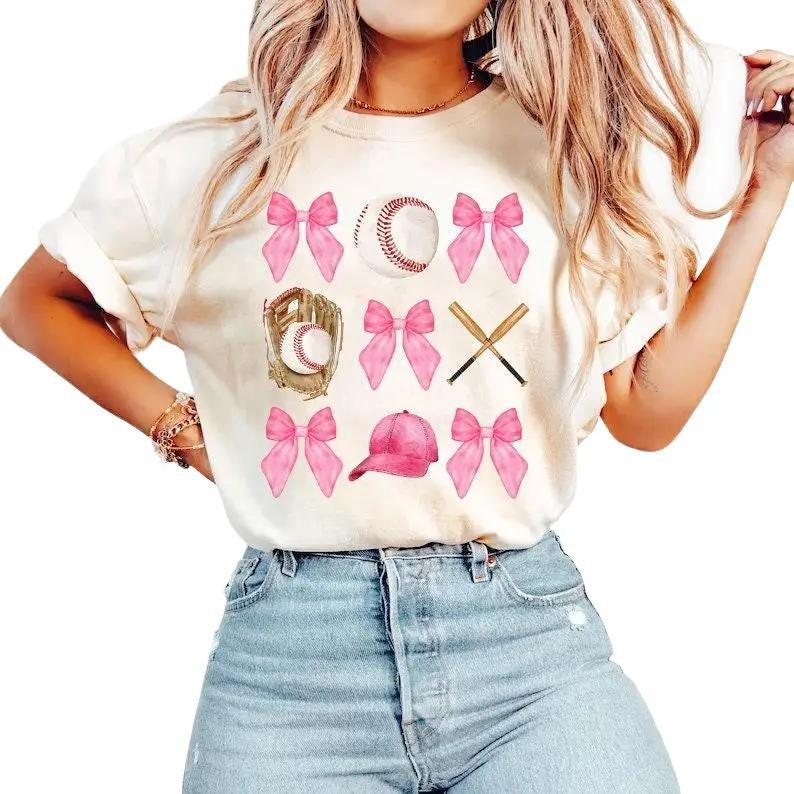 Baseball Coquette Bow T-Shirt, Soft Girl Era Shirt, Coquette Baseball Shirt, Pink Bow Baseball, Baseball Shirt, Gifts For...