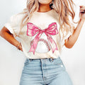 Baseball Coquette Bow Tshirt, Soft Girl Era Shirt, Baseball Shirt, Baseball Mom Shirt, Pink Bow Tee, Baseball T-Shirt,...
