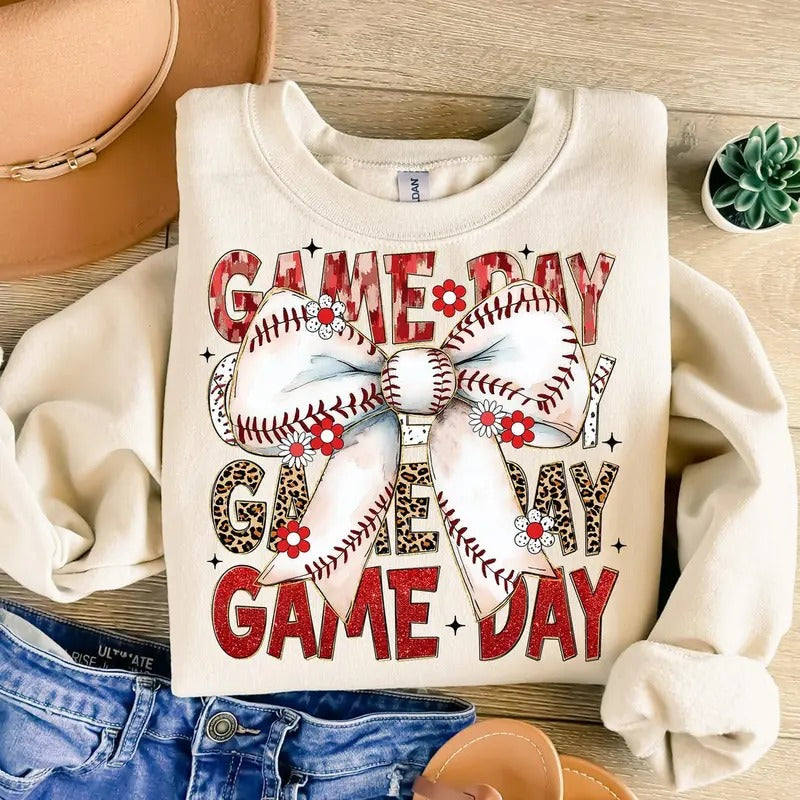 Baseball Coquette Game Day Bow ,  Baseball Mom , Baseball Mama, Tis the Season Sweatshirt T-Shirts, Hoodie | GrindPrints.com
