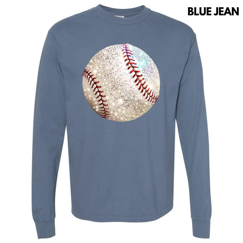 Baseball Faux Glitter Long Sleeve Comfort Colors T-Shirt 'NLB' Hoodie, Sweatshirt | GrindPrints.com