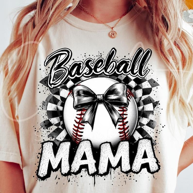 Baseball Mama Baseball Mom Checkered Retro Baseball Coquette Bow T-Shirts, Hoodie, Sweatshirt