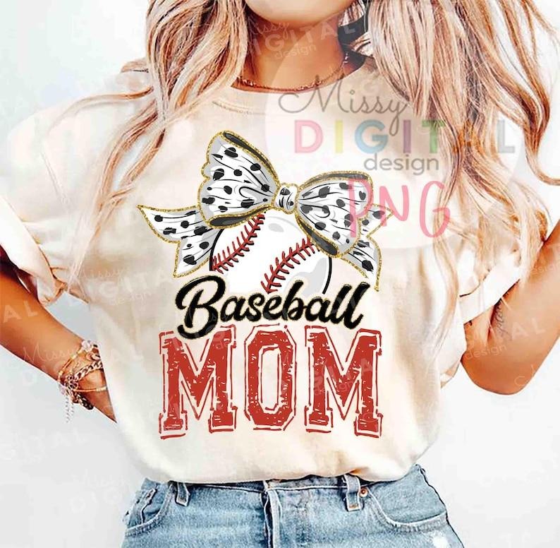 Baseball Mom Bow T-shirt, Retro Baseball Tshirt, Baseball mama Shirt Hoodie, Sweatshirt | GrindPrints.com