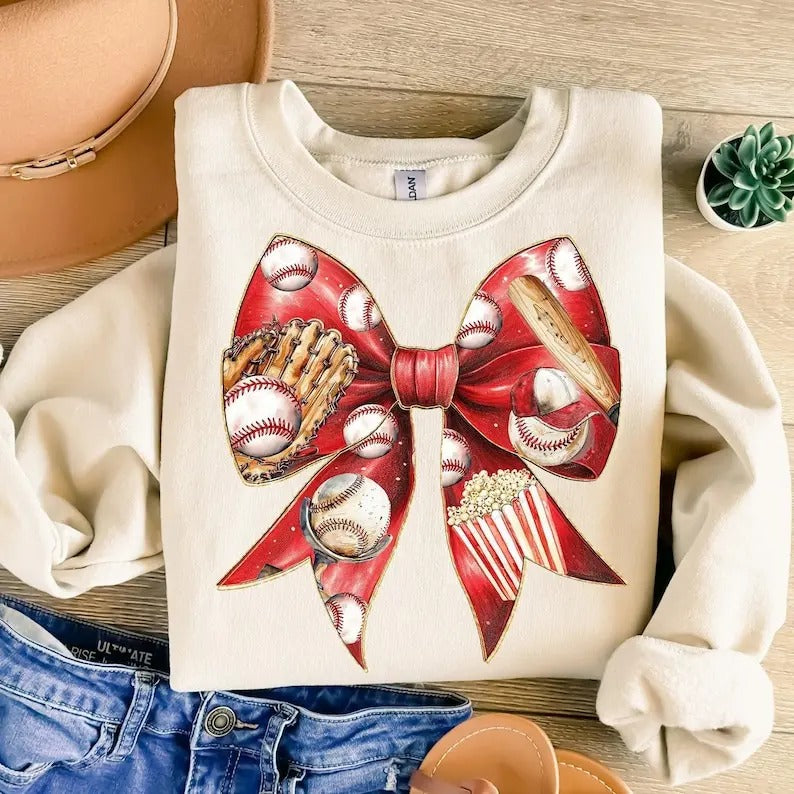 Baseball Mom Coquette Bow , Game Day Baseball , Baseball Mama , Retro Baseball Sweatshirt T-Shirts, Hoodie | GrindPrints.com