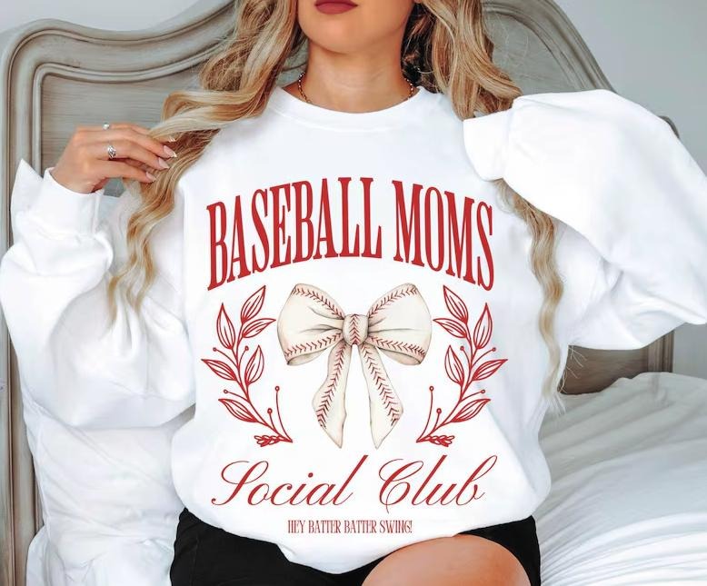 Baseball Mom Social Club T-shirt, Coquette Bow Vintage Retro Watercolor Sidelines Game Day Girly Boujie Preppy Girl, Game...