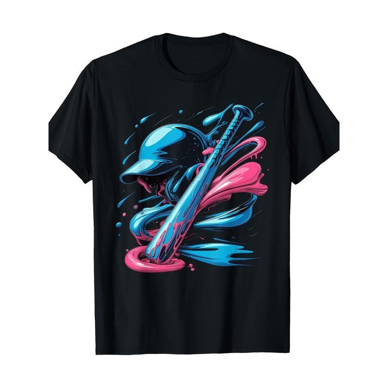 Baseball Player Sport Sprinkles Drip Baseball Bat T-Shirt -100% Cotton