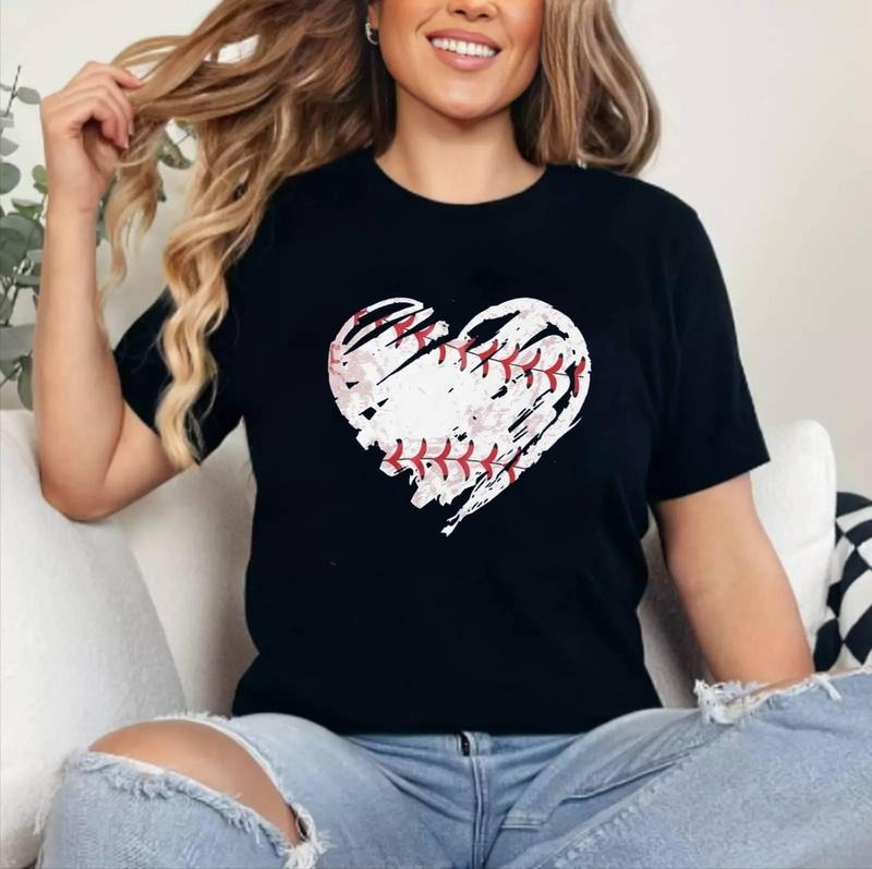 Baseball Shirts Baseball Mom Shirt Baseball Heart Game Day [ Cotton Short Sleeve Top Womenswear] T-Shirts, Hoodie, Sweatshirt