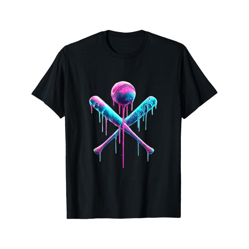 Baseball Cross Bat Sprinkles Drip Personality Print Pattern Casual Round Neck Short Sleeve Comfortable Version Cotton Short Sleeve Four Seasons Can G Made Usa T-Shirts, Hoodie, Sweatshirt