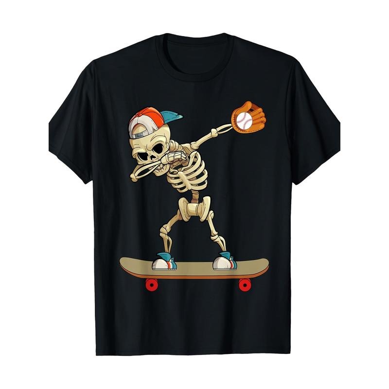 Baseball skateboard Skeleton Funny T-shirt 100% cotton T-shirt Made in USA Hoodie, Sweatshirt | GrindPrints.com