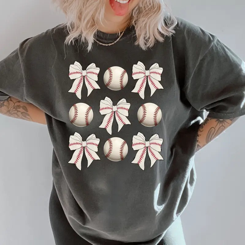 Baseballs & Bows Shirt ~ Unisex Apparel Relaxed Fit Printed In The USA Clothing Womenswear Casual Comfort Cotton Top...