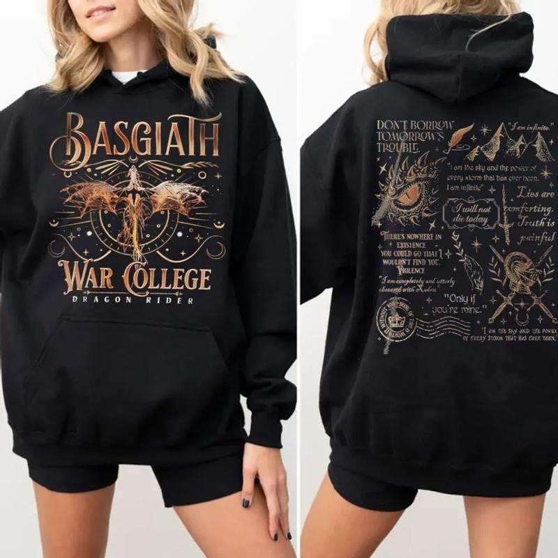 Basgiath War College Shirt, Fourth Wing 2 Sided Sweatshirt, Xaden Riorson Fan Hoodie, Dragon Rider Merch, Rebecca Yarros,...